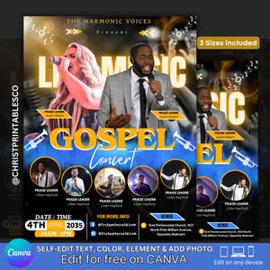 Editable Gospel Music Concert Flyer, Live Music Flyer, Worship Church Concert, Gospel Music Concert, Musical Concert, Music Band Flyer Canva