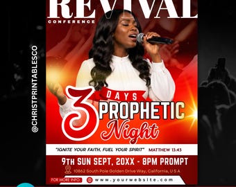 Editable Church Revival Flyer Template- Praise Worship Conference Event Canva Invitation, Church Conference, Prophetic Program Flyer.