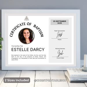 Plantilla de certificado de bautismo editable de Canva, certificado de bautismo moderno de iglesia, diseño de certificado de bautismo elegante de iglesia imprimible.