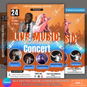Editable Gospel Concert Flyer: Live Music Event, Church Service (Canva)