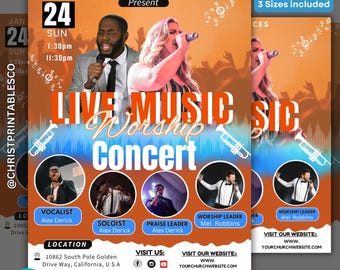 Editable Gospel Concert Flyer: Live Music Event, Church Service (Canva)