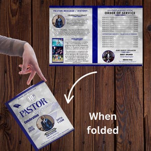 Editable Pastor Appreciation Program Template, Blue & Silver Bi-fold ...