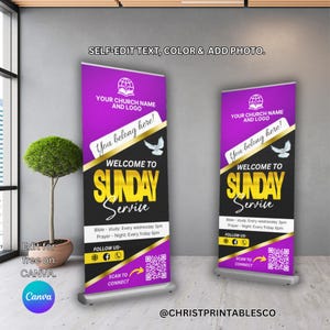Church Retractable Banner Template, Editable Rollup Banner Template, Sunday Service, Sunday Worship,  Vinyl Banner, Church Post Sign Canva.