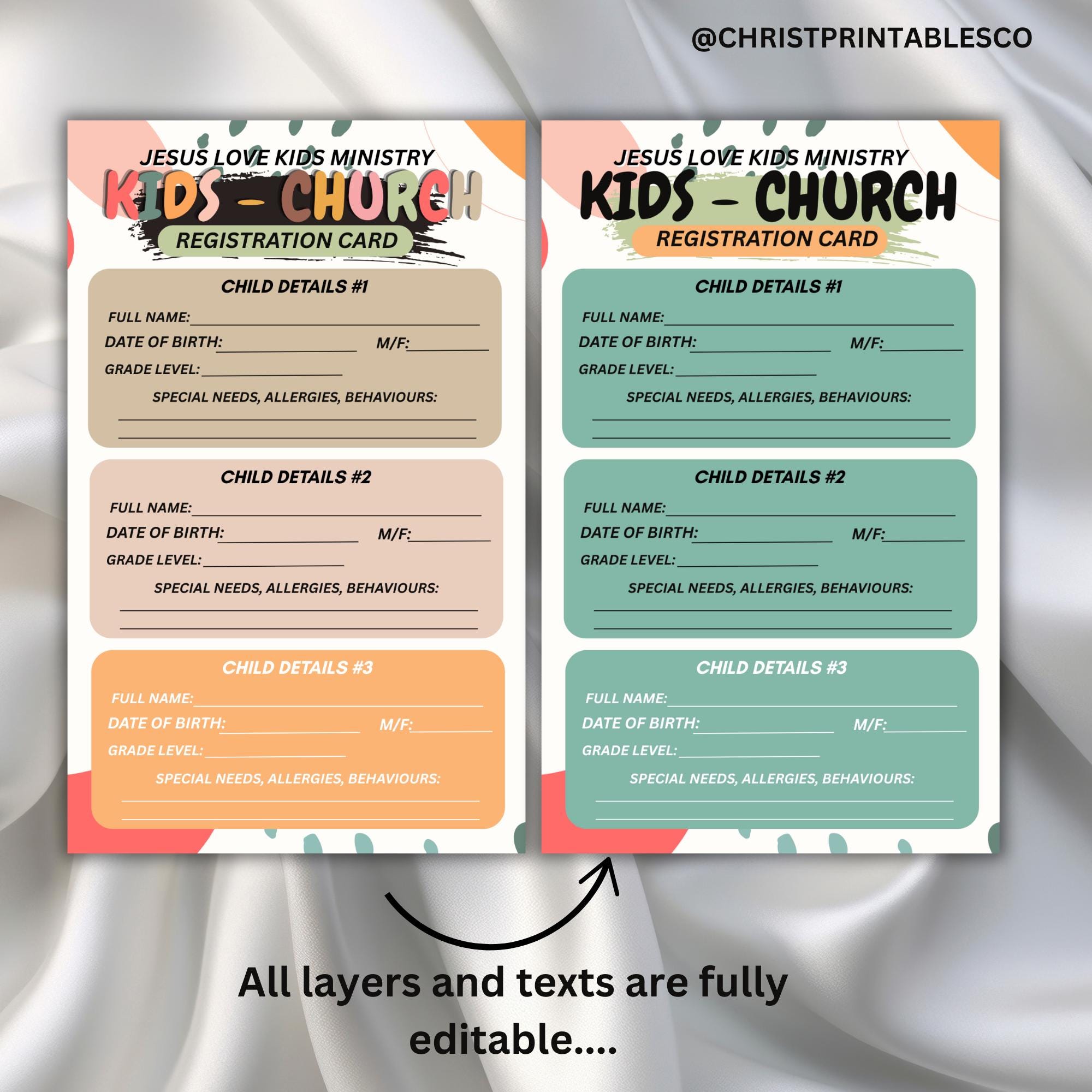 Editable Children Registration Cards, Kids Ministry Registration Form ...