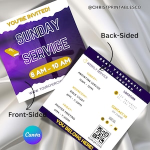 Cartão quadrado de convite para igreja com código QR editável Junte-se a nós, cartão de conexão com a igreja, cartões postais de boas-vindas à igreja, design de cartão postal faça você mesmo para igreja Canva.