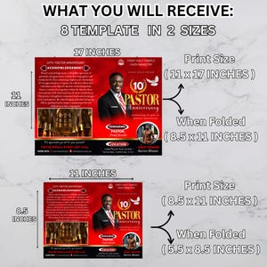 Red Church Program 4 Pages Red and Gold Pastor Anniversary Program, Editable Pastor ...
