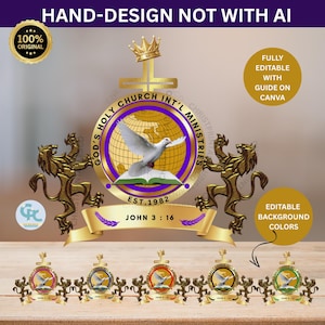 Editable Church Seal Logo Design, Church Logo Template, Cross logo, Church Steeple Logo, Ministry Logo, Seal of Bishop, Church Logo Canva.