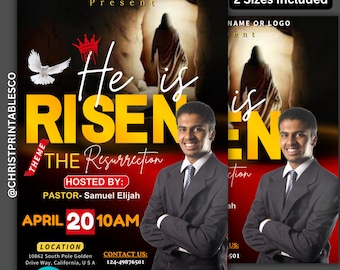 Editable Easter Church Service Flyer, Resurrection Sunday, Easter Service Flyer, He Is Risen, Easter invitation, Easter Resurrection Canva.