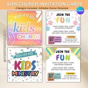 Uitnodigingskaart voor kinderwerk, bewerkbare uitnodigingskaart voor kinderen, VBS-uitnodigingskaart voor kinderen, bronnen voor kerkdiensten canva.