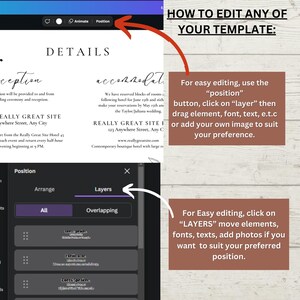 May include: A digital design template with instructions on how to edit. The text includes "DETAILS", "Position", and "Layers". Instructions are provided on how to edit the template using the position and layers features.