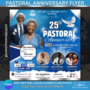 Blue & Silver Pastoral Anniversary Flyer Premade Ministry Flyer for Pastor Appreciation Invitation For Church Event Template Canva Design.