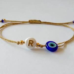 Bracelet personnalisé de perles initiales Bracelet personnalisé mauvais œil Bracelet réglable en ficelle d'or Bracelet lettre Bracelet couple Bracelet nom