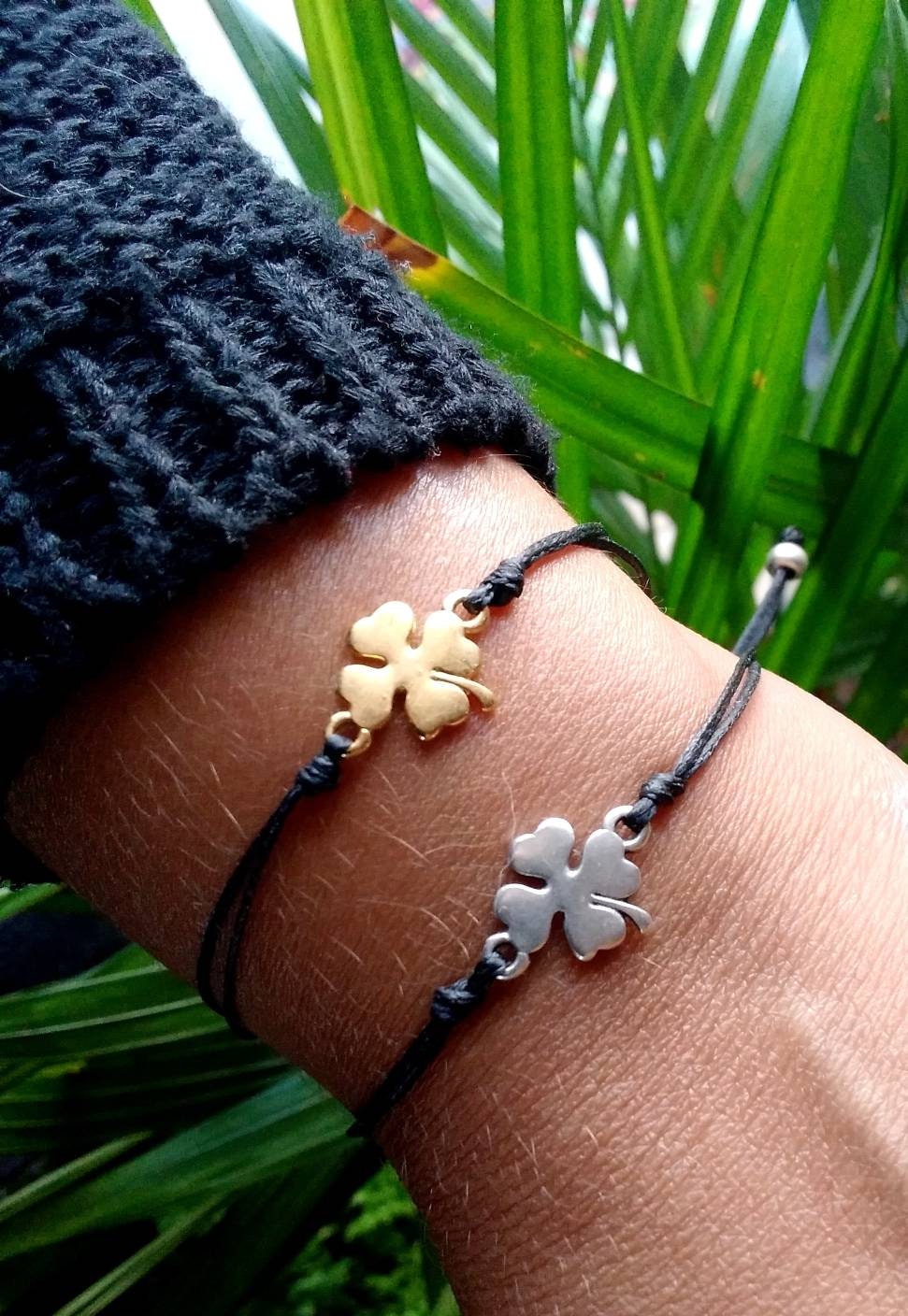 Bracelet Porte-Bonheur Trèfle à 4 Feuilles - Plaqué Or 18 Carats, 2 Pièces (Blanc Et Vert) - Cadeau Chanceux Pour Mariage, Anniversaire