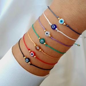 Dainty Evil Eye Bracelet for Protection Good luck gift Greek jewelry Friendship adjustable string
