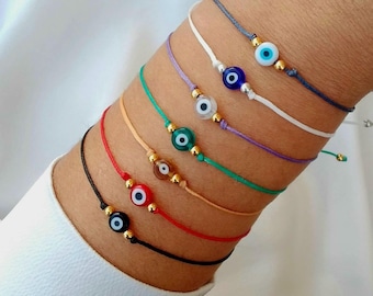 Dainty Evil Eye Bracelet for Protection Good luck gift Greek jewelry Friendship adjustable string