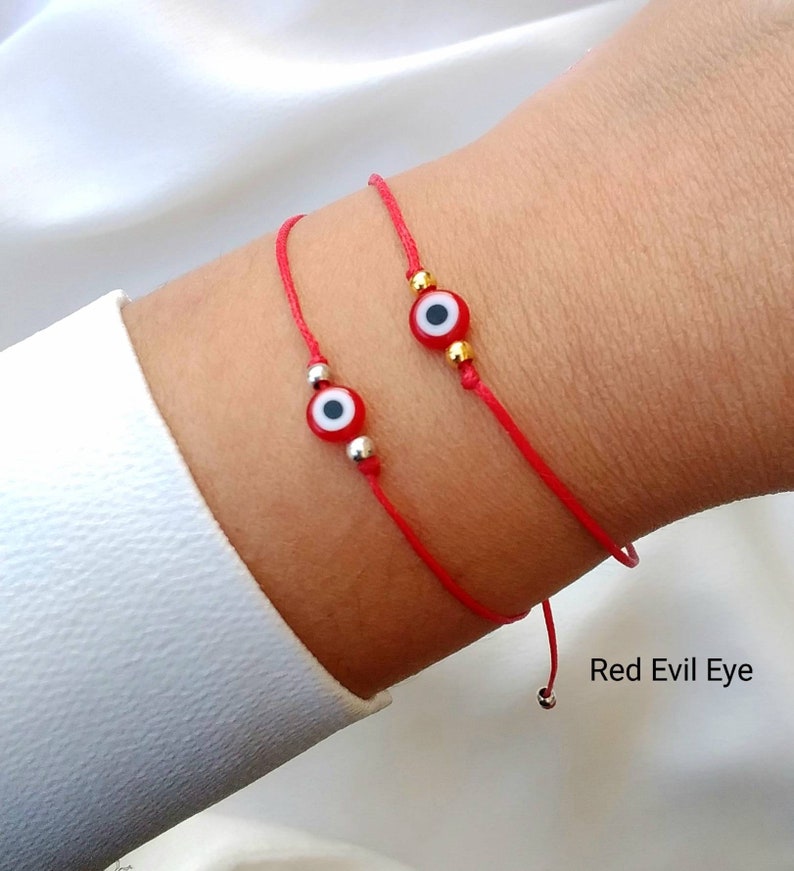 Dainty Evil eye bracelet Handmade Evil eye jewelry gift Protection string bracelet Good luck gift Nazar Turkish eye Greek mati Ojo bracelet zdjęcie 3