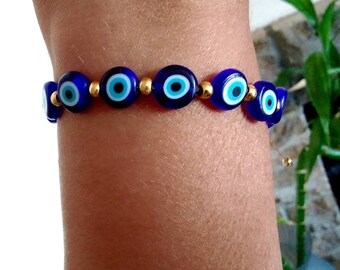 Boze oog-armband: blauwe glaskraal, verstelbare beschermingssieraden