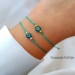 Dainty Evil eye bracelet Handmade Evil eye jewelry gift Protection string bracelet Good luck gift Nazar Turkish eye Greek mati Ojo bracelet zdjęcie 5