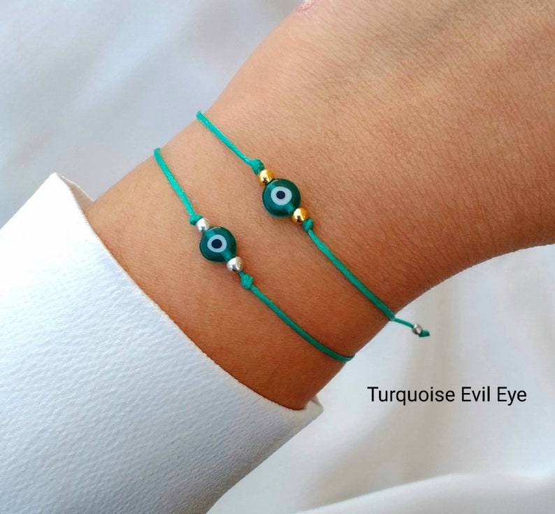 Dainty Evil eye bracelet Handmade Evil eye jewelry gift Protection string bracelet Good luck gift Nazar Turkish eye Greek mati Ojo bracelet zdjęcie 5