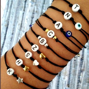 Bracelet initial personnalisé pour femme, bracelet lettre personnalisé pour homme, bracelet prénom minimaliste, bracelet réglable noir, bracelet de l'amitié