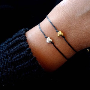 Minimalist Heart bracelet Dainty jewelry gift her Wish bracelet Friendship adjustable string bracelet Love gift Couples gift Bridesmaid gift