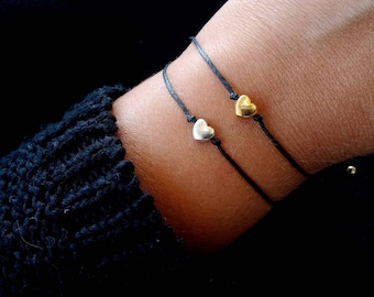 Minimalist Heart bracelet Dainty jewelry gift her Wish bracelet Friendship adjustable string bracelet Love gift Couples gift Bridesmaid gift