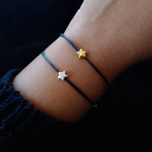 Bracelet minimaliste avec étoiles, bijoux délicats en cadeau, faites un vœu, bracelet à breloques étoiles, bijoux célestes, bracelet à cordes réglables pour l'amitié