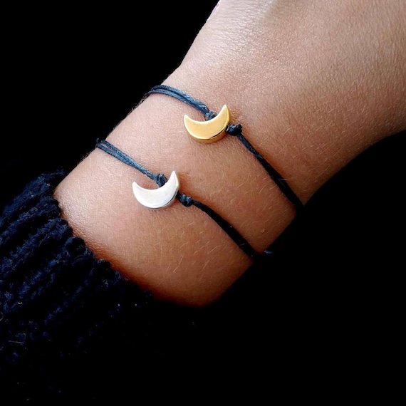 Minimalist Moon Bracelet Handmade Celestial jewelry Crescent moon gift Adjustable string