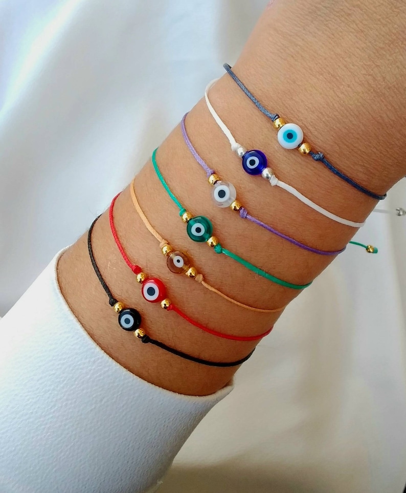 Dainty Evil eye bracelet Handmade Evil eye jewelry gift Protection string bracelet Good luck gift Nazar Turkish eye Greek mati Ojo bracelet zdjęcie 1