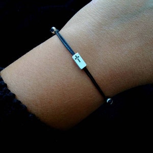 Minimalist Cross Bracelet: Adjustable Wax Cord Christian Jewelry