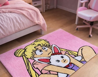 Sailor Moon Anime-Teppich – Maßgefertigter Teppich – Getufteter Teppich – Kawaii – Gamer-Zimmer – Manga Sailor Moon – Kollektion – Usagi Tsukino – 69 x 53 cm