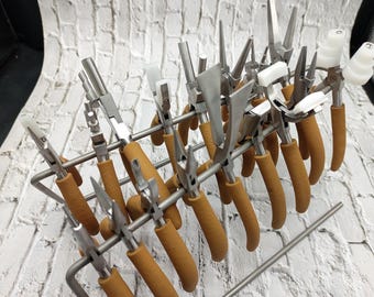 Juego de 17 alicates para grabar joyas con soporte, alicates de agarre marrón para joyeros.