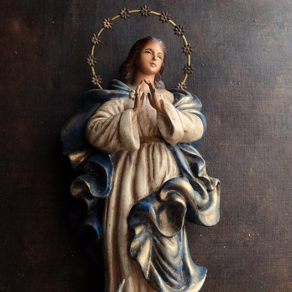 Virgin Mary Statue/ Immaculate Conception / Wall Statue/ Spanish Religious Art