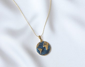 Navy Blue Enamel World Necklace, World Map Necklace