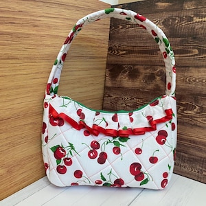 White Cherry Quilted Shoulder Purse