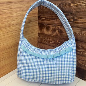 Blue Gingham Shoulder Purse