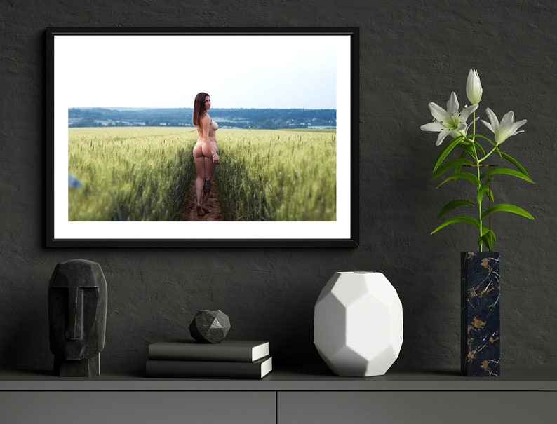 Naked in the Field Erotic A3 A4 Matte Photo Print. Sexy Voyeur Nudist