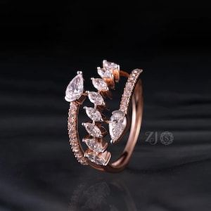 Pear & Marquise Open Wrap Ring For Women Elegant Adjustable Bypass Ring Handmade Gift for her 14K Rose Gold Lab Grown Diamond