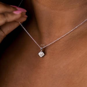 1.00 CT Princess Lab Grown Diamond Solitaire Pendant, Princess Cut Diamond Pendant, 14K Solid White Gold Wedding Pendant, Anniversary Gift