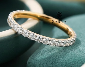 Round Lab Diamond Full Eternity Band, 14K Yellow Gold Wedding Ring, Bridal Jewelry