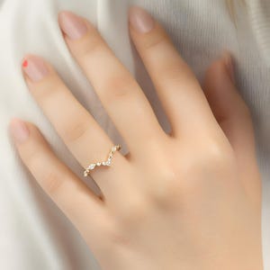 Curved Diamond Wedding Ring 14k Solid Gold Curved Lab Grown Diamond Chevron Wedding Band Curved Stacking Ring Engagement Diamond Ring Gift