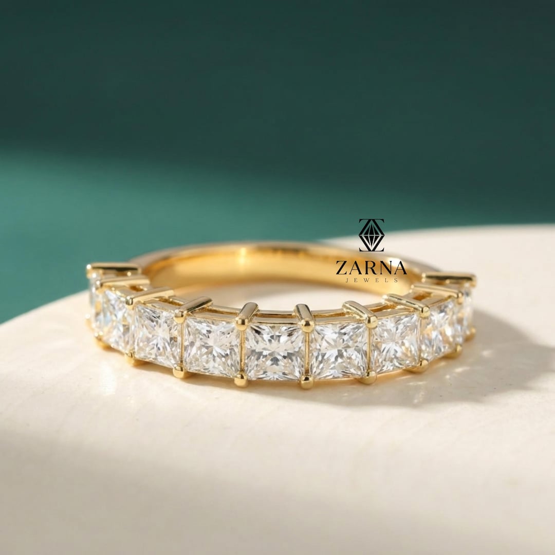 Princess Cut Lab Grown Diamond Half Eternity Band, 10K 14K 18K Gold ...