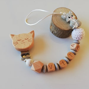 Pacifier attachment personalized pacifier / first name / toy baby birth gift , cat model