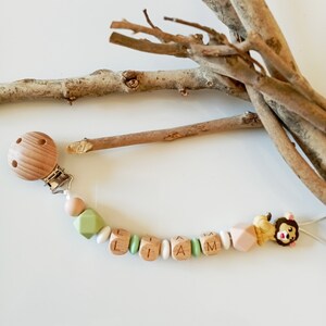 Personalized pacifier attachment / first name / baby birth gift toy , Lion model