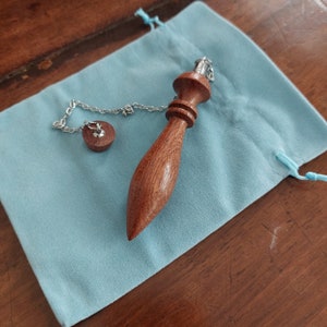 Egyptian Wadj pendulum for radiesthesia hand made in mahogany with steel chain or waxed cotton cord, and mahogany pin