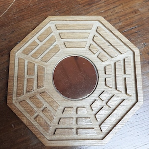 Bagua Mirror for Feng Shui Handcrafted in Teak, with Flat Mirror or Convex Mirror