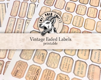 Vintage Faded Labels. Ephemera for junk journals. Digital Download. GoatRoad Crafts