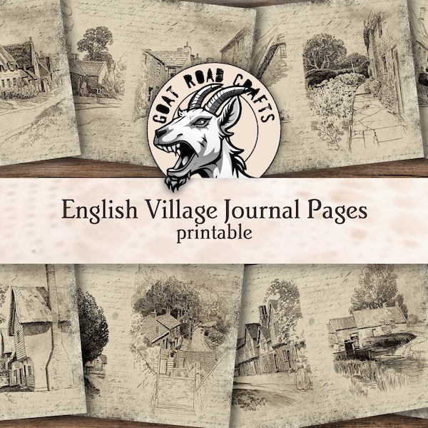 English Village Vintage Illustrations Journal Pages. Printable paper collection. Digital Download. GoatRoad Crafts