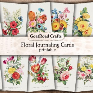 Floral Journaling Cards - set of 12 - for Junk Journals, Digital Download, GoatRoad Crafts