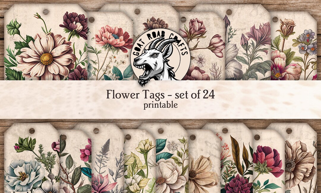 Flower Tags - Set of 24. Ephemera for Junk Journals. Digital Download ...